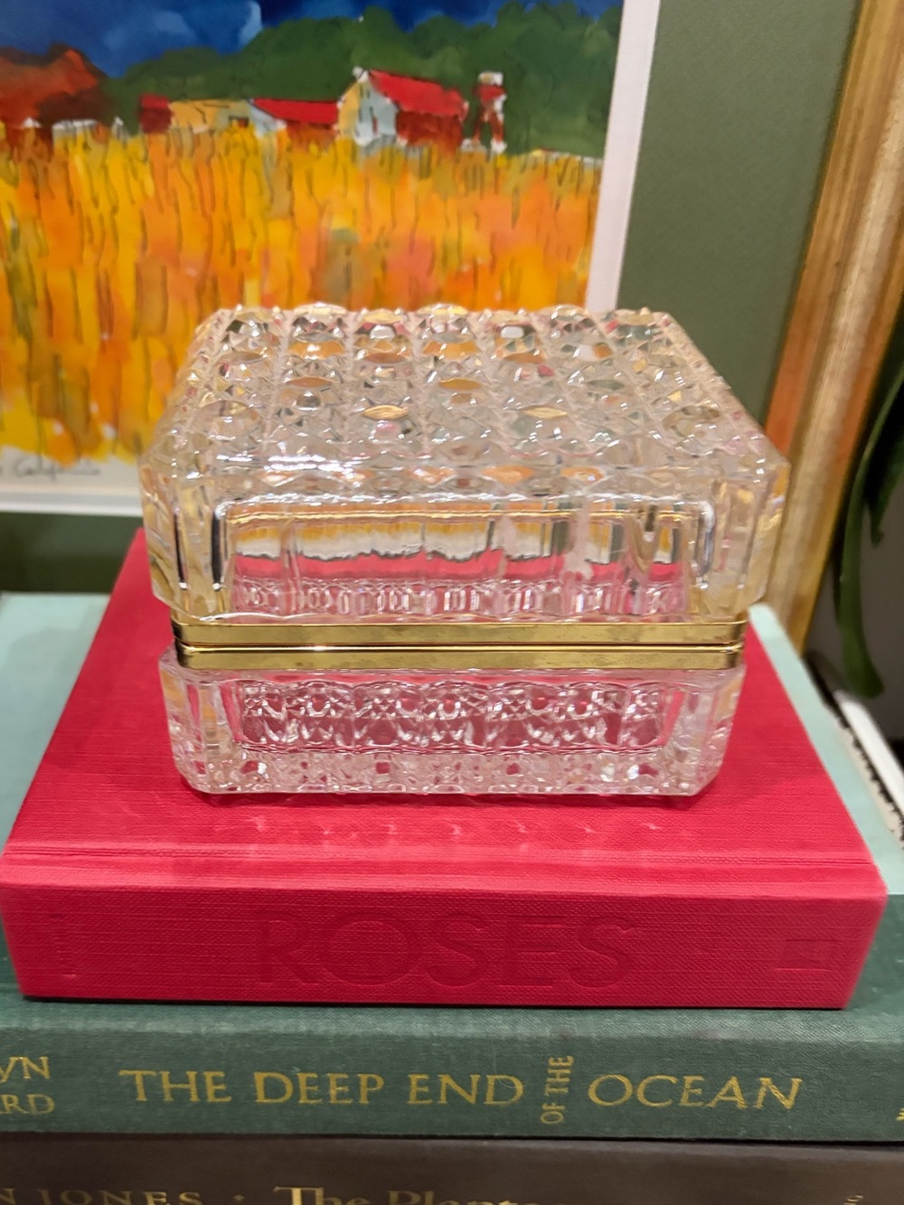 Gorgeous antique crystal Box with Gold Accent - Home Storage & Organizati